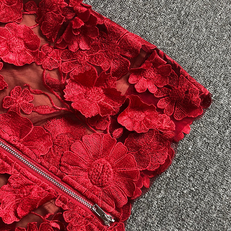Strapless Floral Lace Midi Dress H6398