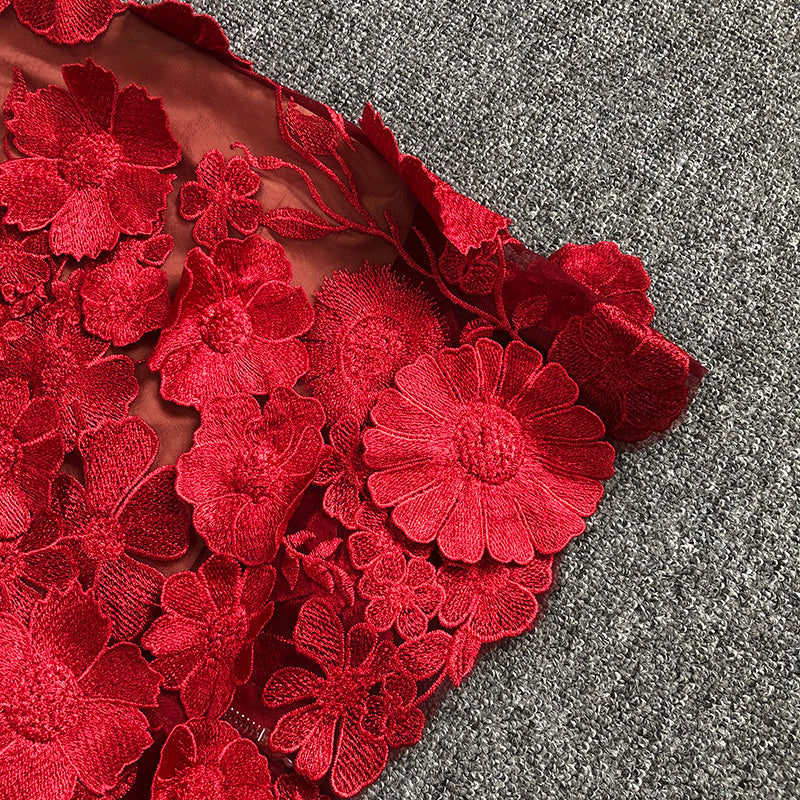 Strapless Floral Lace Midi Dress H6398