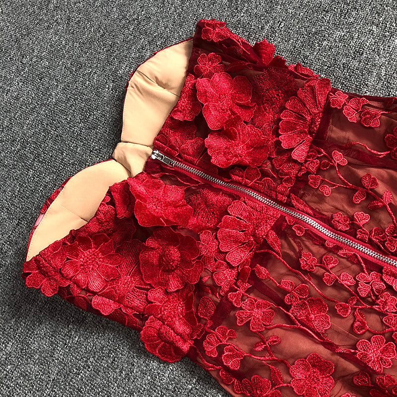 Strapless Floral Lace Midi Dress H6398