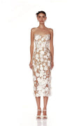 Strapless Floral Lace Midi Dress H6659
