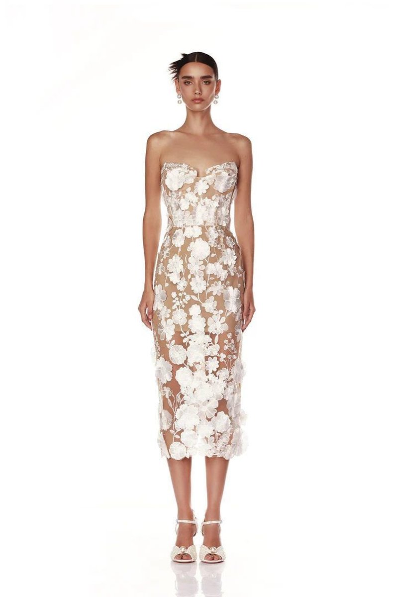 Strapless Floral Lace Midi Dress H6659