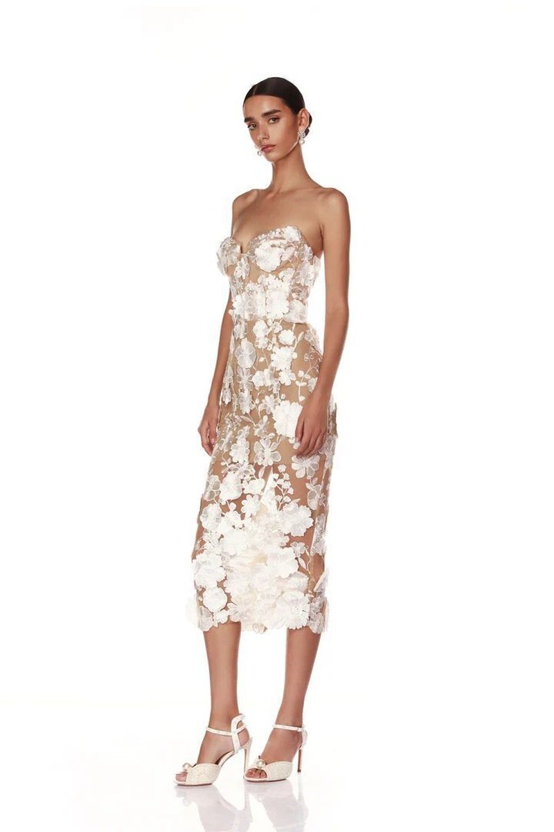 Strapless Floral Lace Midi Dress H6659