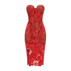 Strapless Floral Lace Midi Dress H6659