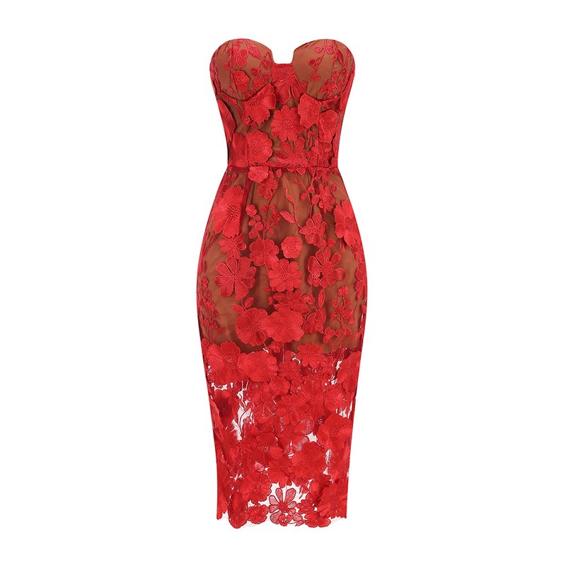 Strapless Floral Lace Midi Dress H6659
