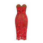 Strapless Floral Lace Midi Dress H6659