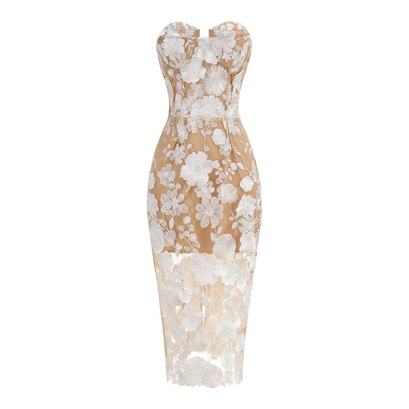 Strapless Floral Lace Midi Dress H6659