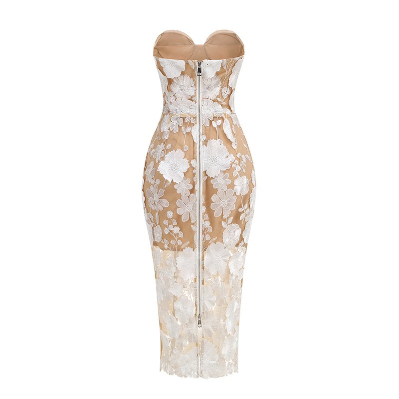 Strapless Floral Lace Midi Dress H6659