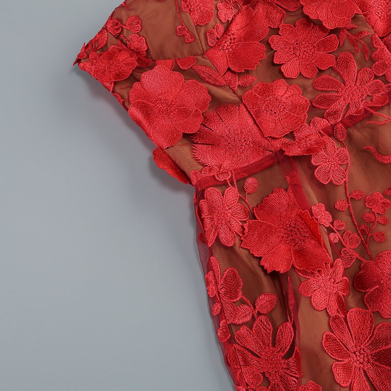 Strapless Floral Lace Midi Dress H6659