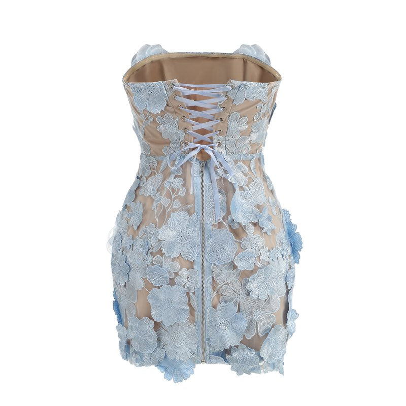 Strapless Floral Lace Mini Dress H6896