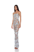 Strapless Floral Lace Sheer Maxi Dress H6658