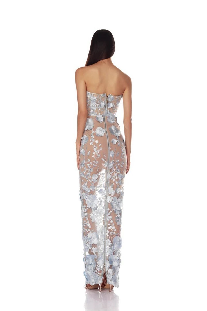 Strapless Floral Lace Sheer Maxi Dress H6658
