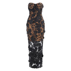 Strapless Floral Lace Sheer Maxi Dress H6658
