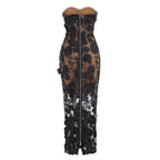 Strapless Floral Lace Sheer Maxi Dress H6658