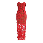 Strapless Floral Lace Sheer Maxi Dress H6658