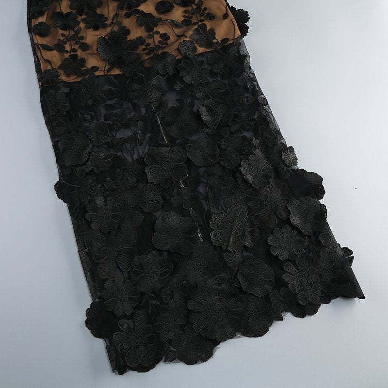 Strapless Floral Lace Sheer Maxi Dress H6658