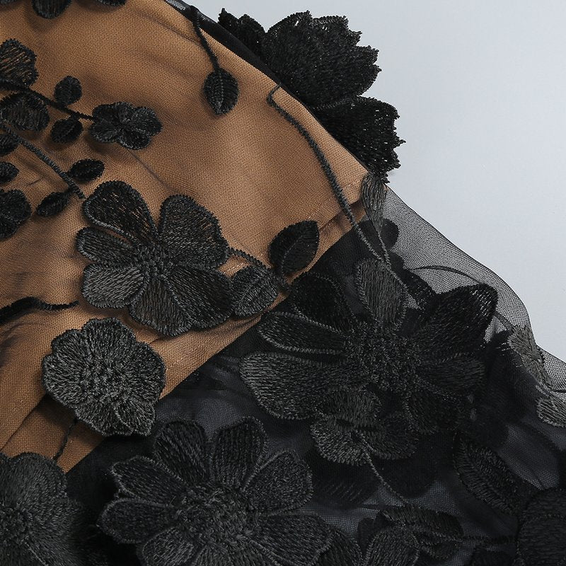 Strapless Floral Lace Sheer Maxi Dress H6658