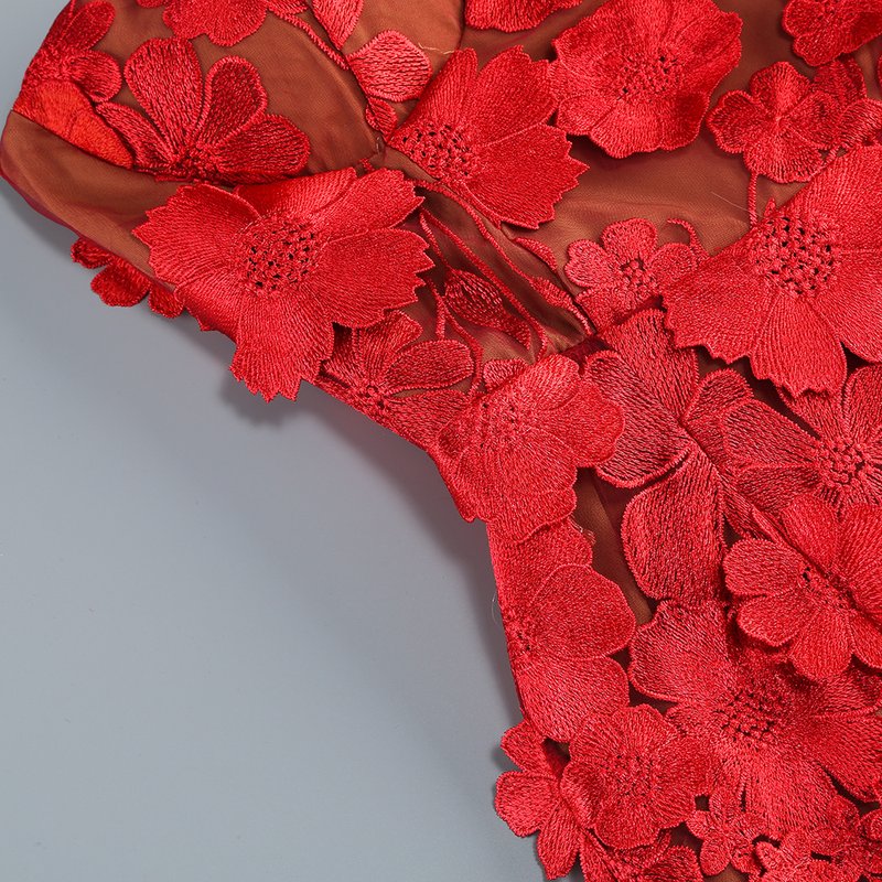 Strapless Floral Lace Sheer Maxi Dress H6658