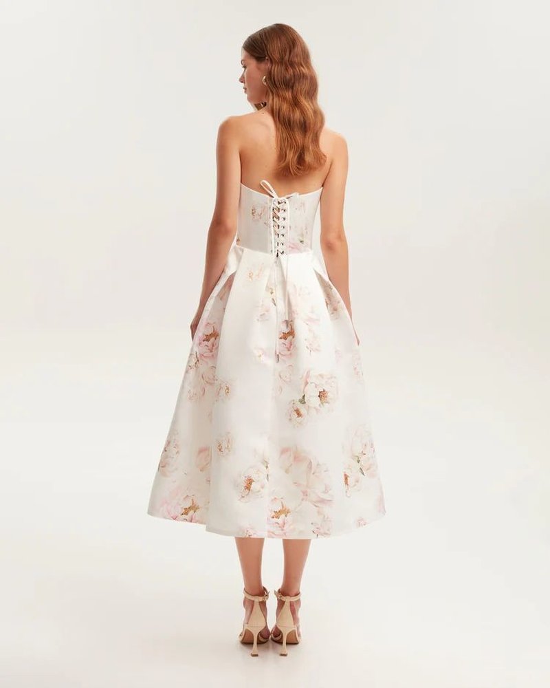 Strapless Floral Midi Dress H6410