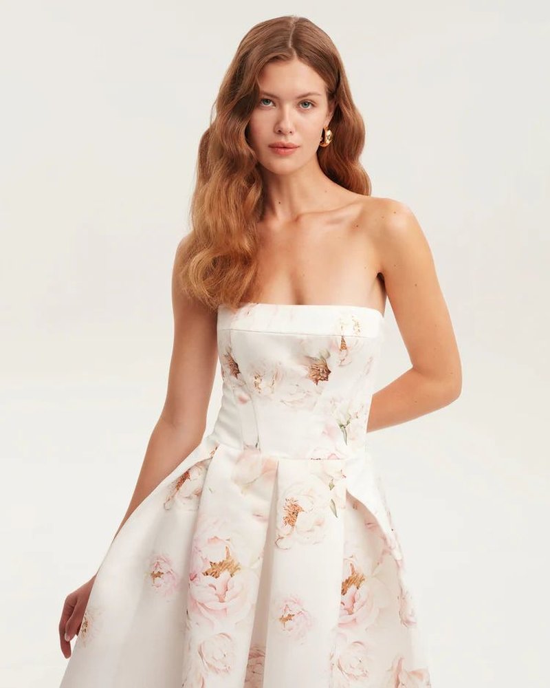 Strapless Floral Midi Dress H6410
