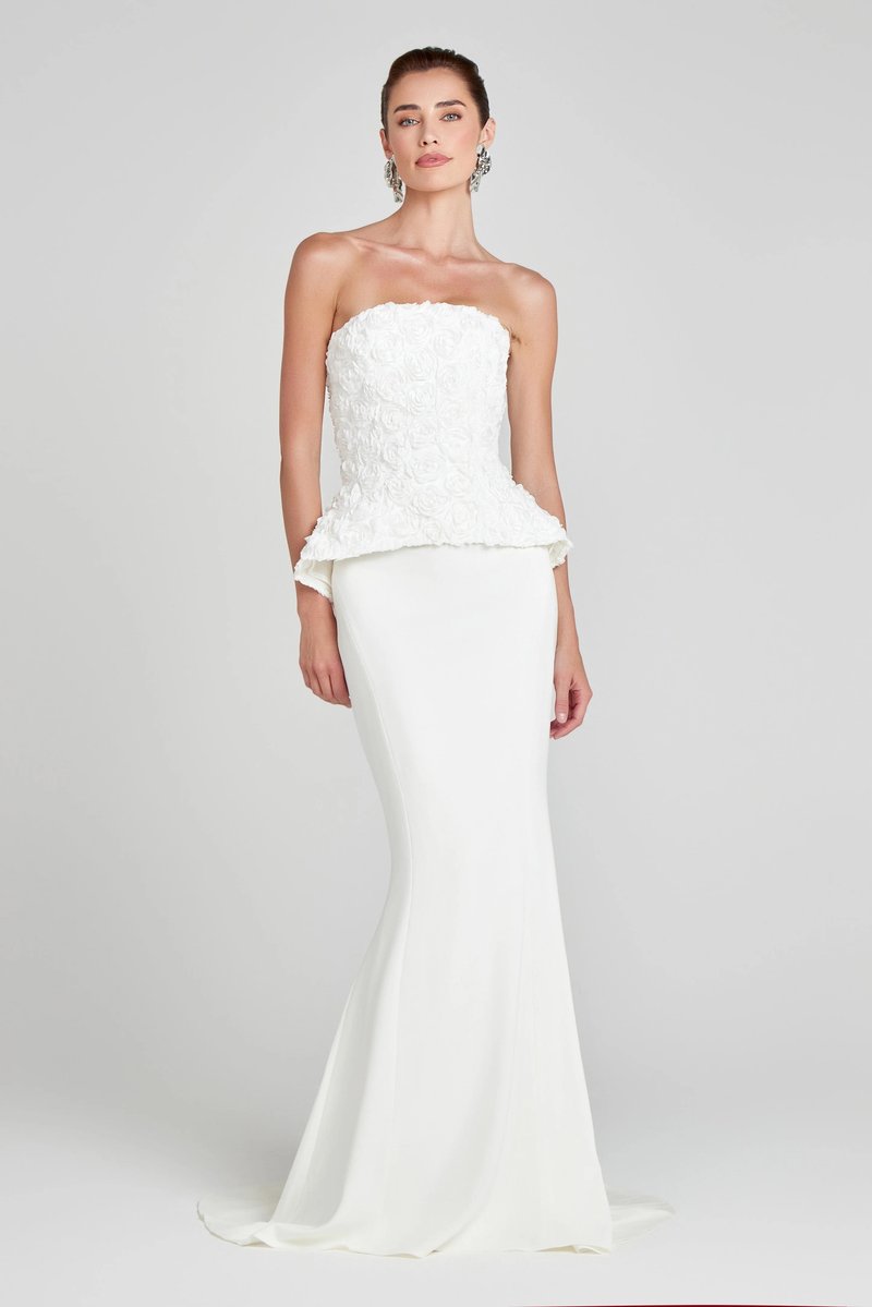 Strapless Floral Peplum Tuxedo Pant Set H7030