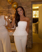 Strapless Floral Peplum Tuxedo Pant Set H7030