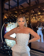 Strapless Floral Peplum Tuxedo Pant Set H7030