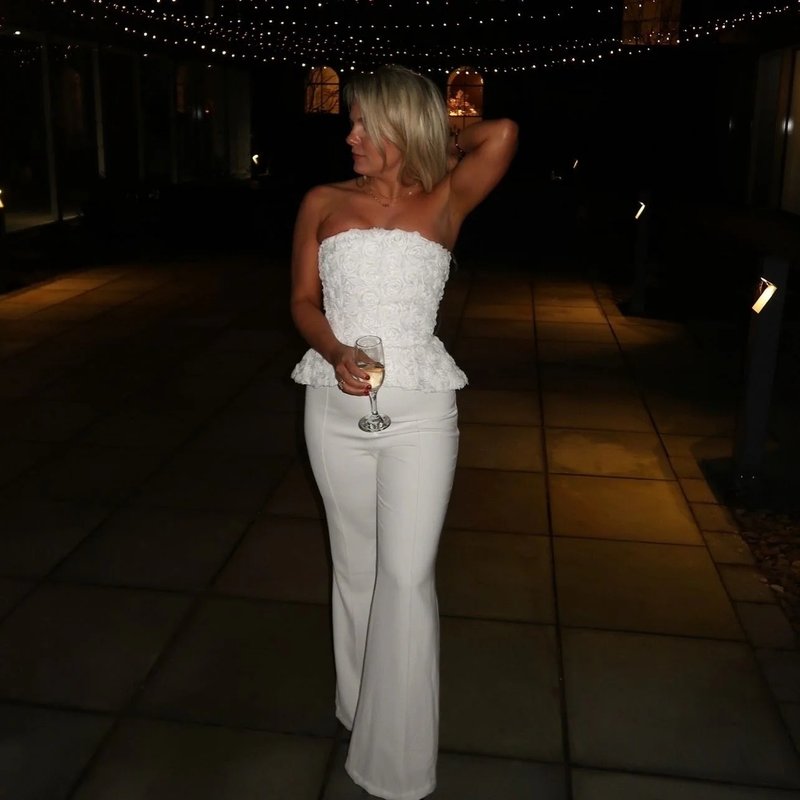 Strapless Floral Peplum Tuxedo Pant Set H7030