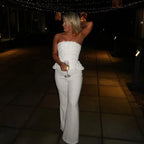 Strapless Floral Peplum Tuxedo Pant Set H7030