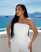 Strapless Floral Peplum Tuxedo Pant Set H7030