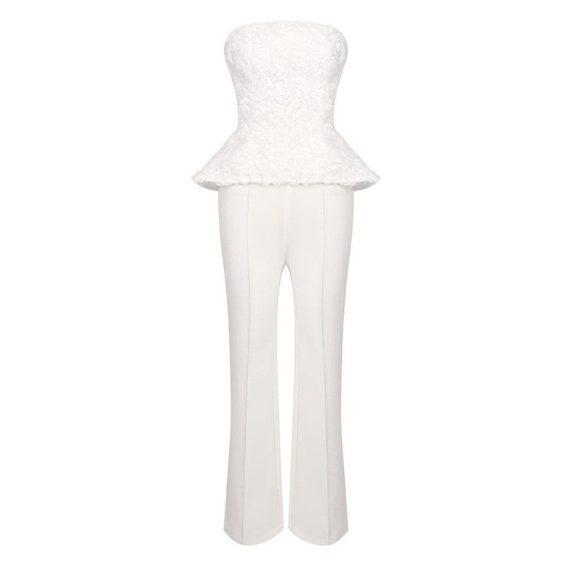 Strapless Floral Peplum Tuxedo Pant Set H7030