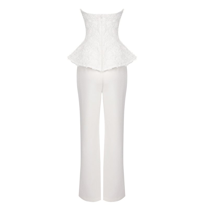 Strapless Floral Peplum Tuxedo Pant Set H7030