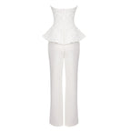 Strapless Floral Peplum Tuxedo Pant Set H7030