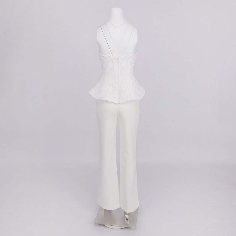 Strapless Floral Peplum Tuxedo Pant Set H7030
