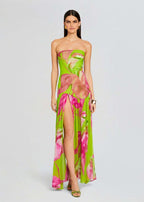 Strapless Floral Print Maxi Dress H6260