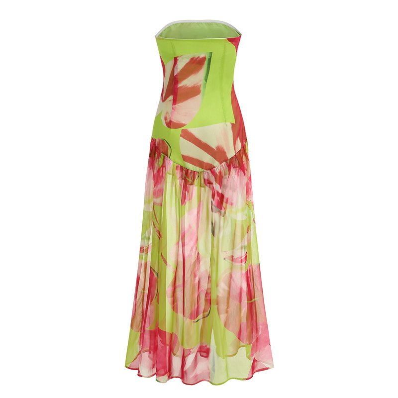 Strapless Floral Print Maxi Dress H6260