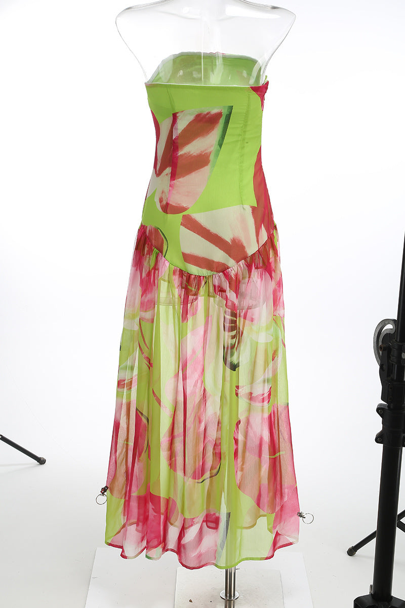 Strapless Floral Print Maxi Dress H6260