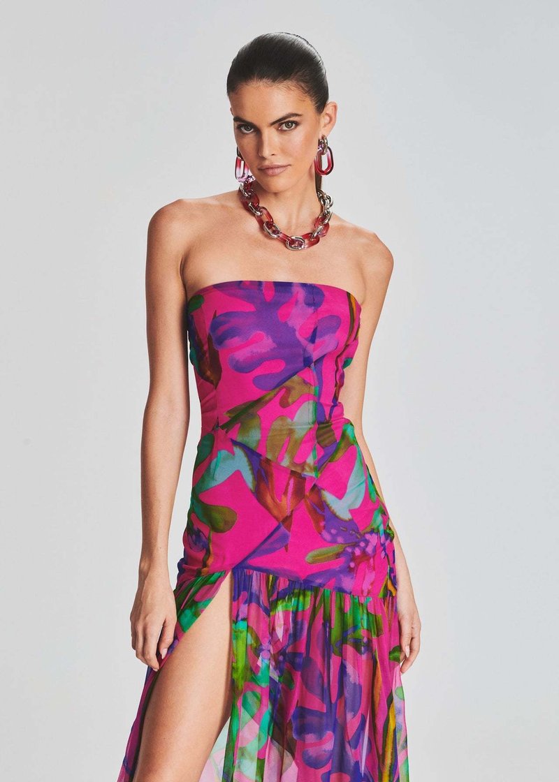 Strapless Floral Print Maxi Dress H6260