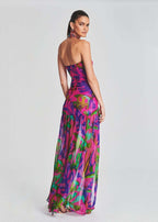 Strapless Floral Print Maxi Dress H6260