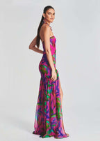 Strapless Floral Print Maxi Dress H6260