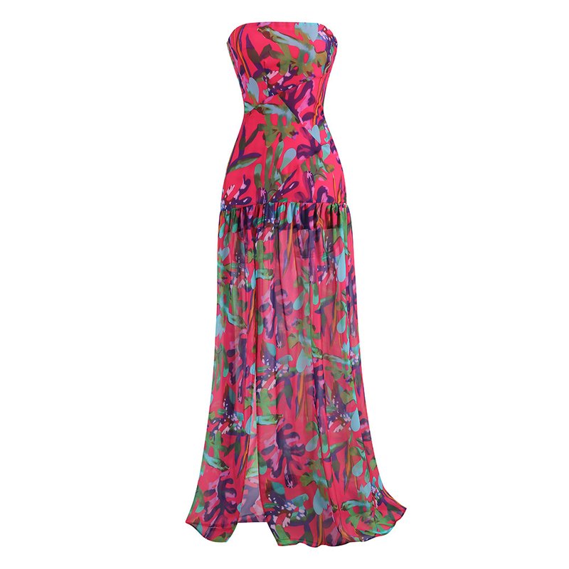 Strapless Floral Print Maxi Dress H6260