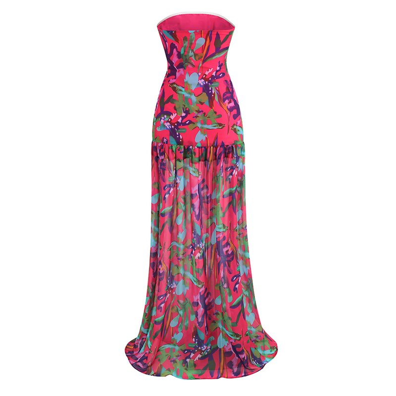 Strapless Floral Print Maxi Dress H6260