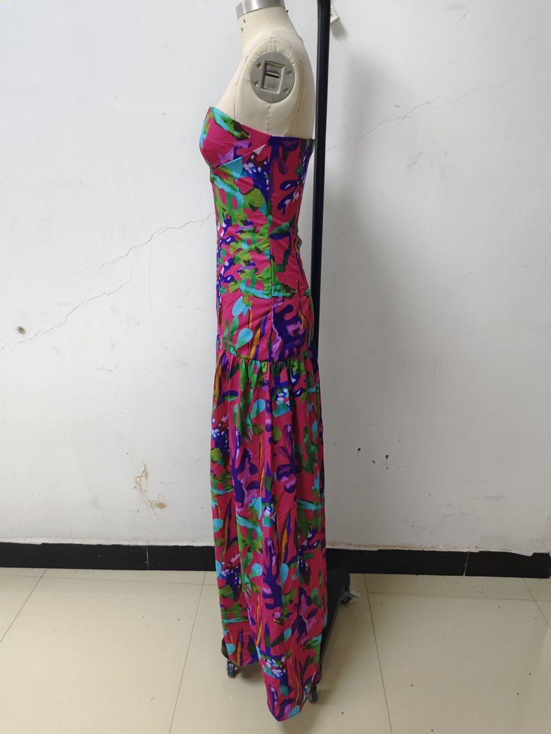 Strapless Floral Print Maxi Dress H6260