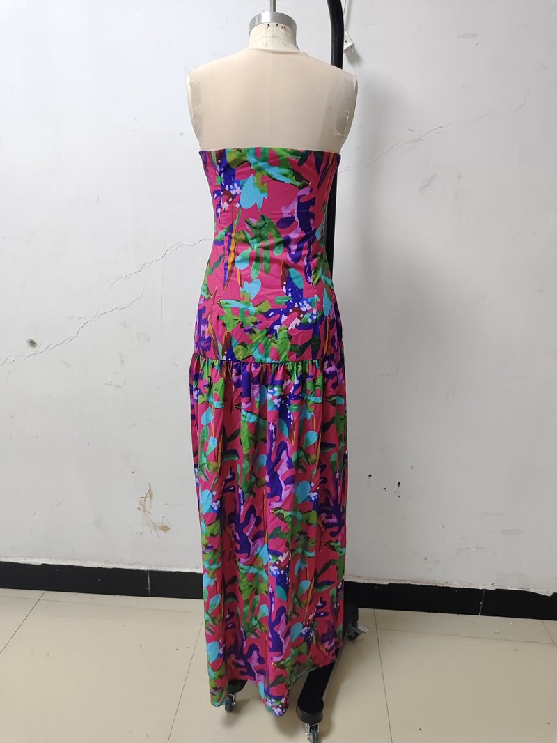 Strapless Floral Print Maxi Dress H6260