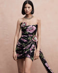 Strapless Floral Ruched Mini Dress H6313