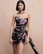 Strapless Floral Ruched Mini Dress H6313