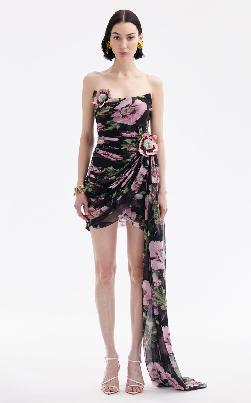 Strapless Floral Ruched Mini Dress H6313