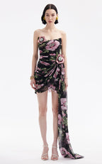 Strapless Floral Ruched Mini Dress H6313