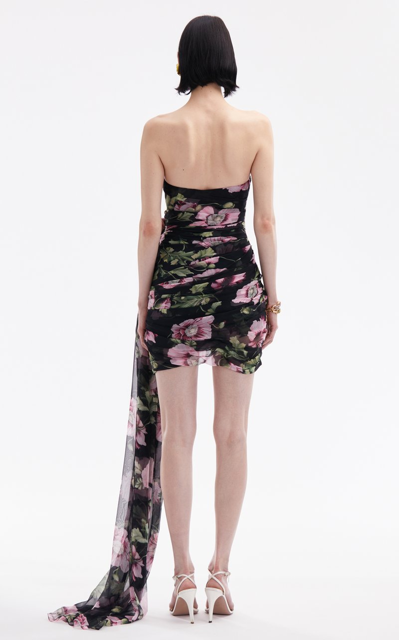 Strapless Floral Ruched Mini Dress H6313