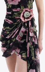 Strapless Floral Ruched Mini Dress H6313