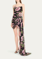 Strapless Floral Ruched Mini Dress H6313
